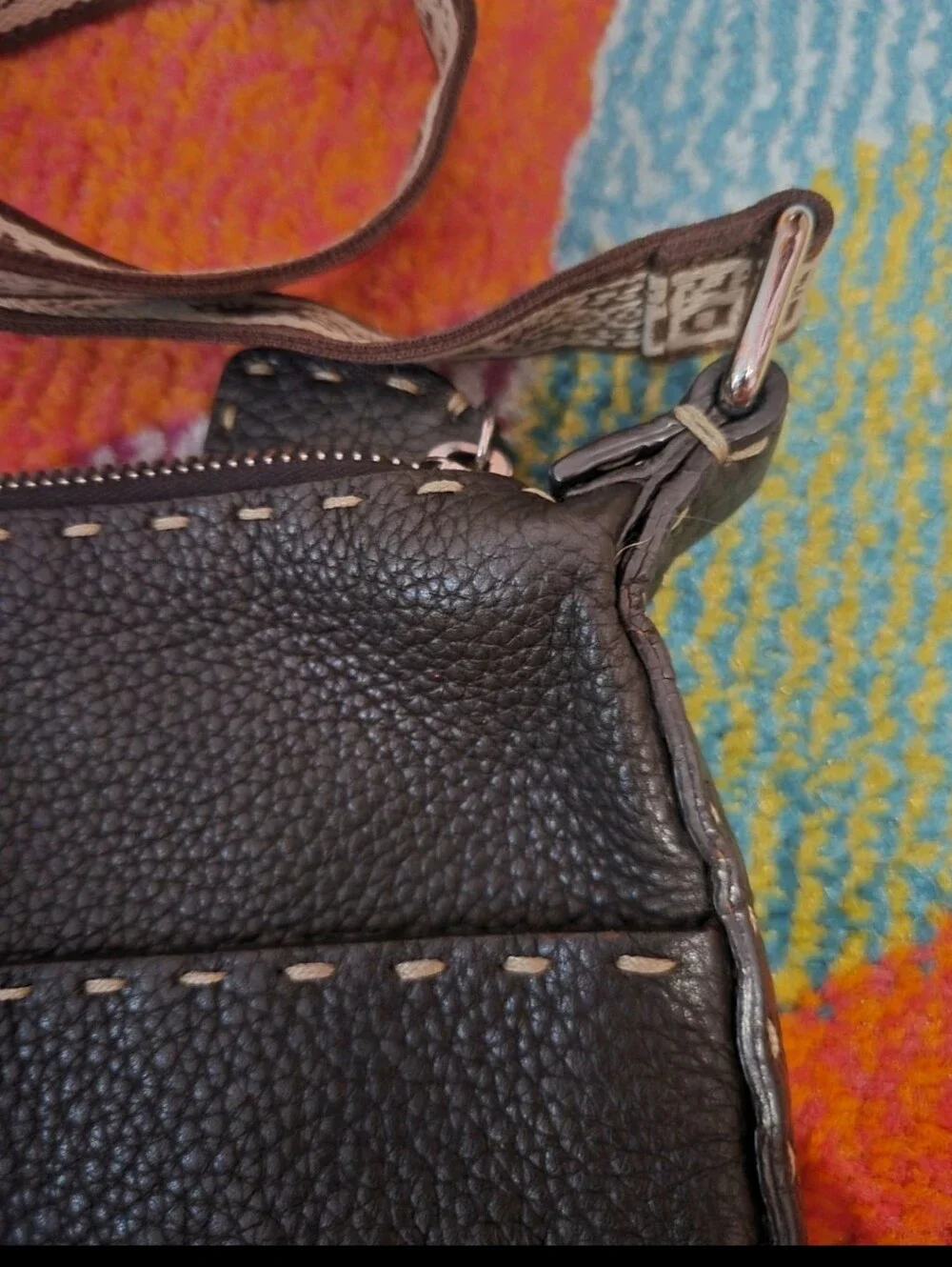 FENDI Vintage Selleria Brown Pebbled Leather Crossbody Messenger Shoulder Bag